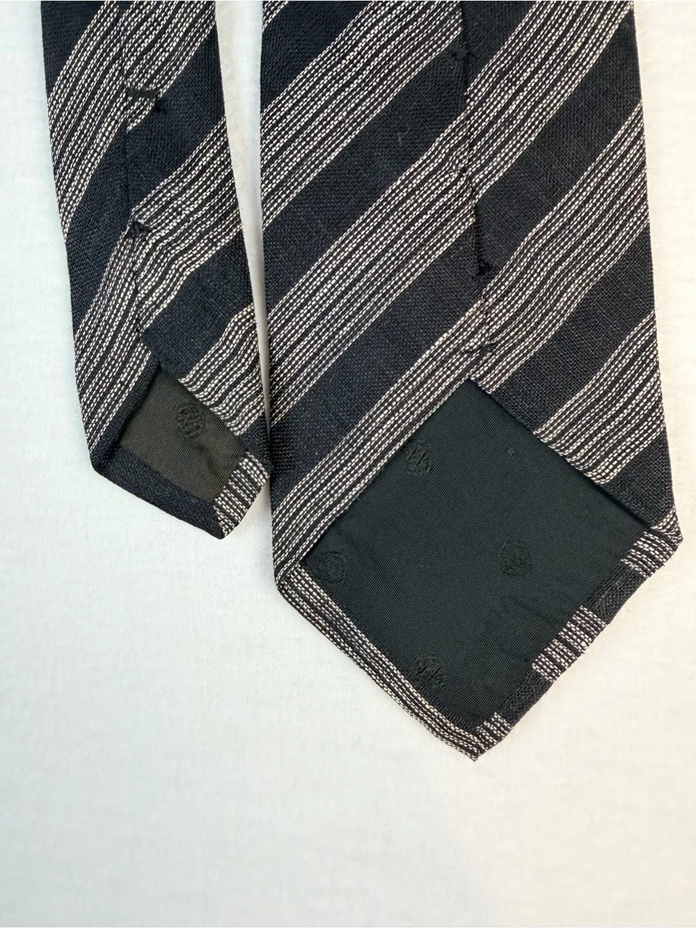 Ermenegildo Zegna 3” Black Tie with Silver-Gray Diagonal Stripes